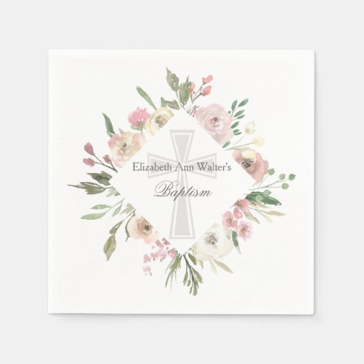Elegant Roze Bloemen Doop Religieus Custom Party Servet (Voorkant)