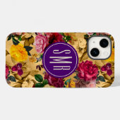 Elegant roze bloemen geel monogram Case-Mate iPhone case (Achterkant (horizontaal))