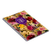 Elegant roze bloemen geel monogram notitieboek (Rechterzijde)