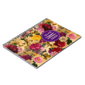 Elegant roze bloemen geel monogram notitieboek (Linkerzijde)
