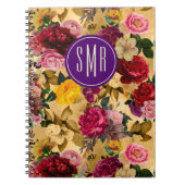 Elegant roze bloemen geel monogram notitieboek (Voorkant)