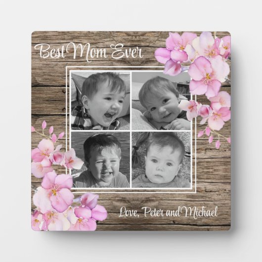 Elegant roze bloemen gepersonaliseerde vier foto's fotoplaat (Voorkant)