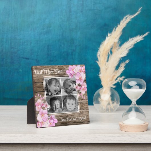 Elegant roze bloemen gepersonaliseerde vier foto's fotoplaat (Insitu)