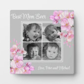 Elegant roze bloemen gepersonaliseerde vier foto's fotoplaat (Voorkant)
