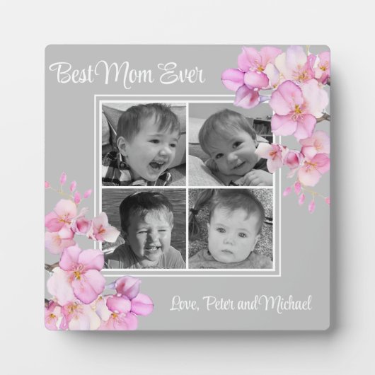 Elegant roze bloemen gepersonaliseerde vier foto's fotoplaat (Voorkant)