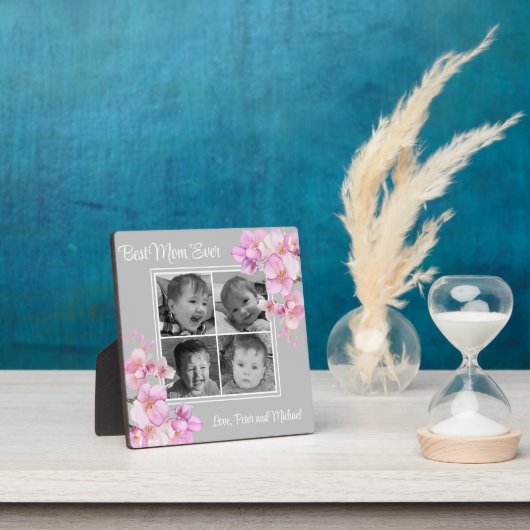 Elegant roze bloemen gepersonaliseerde vier foto's fotoplaat (Insitu)