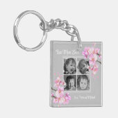 Elegant roze bloemen gepersonaliseerde vier foto's sleutelhanger (Voorkant Links)