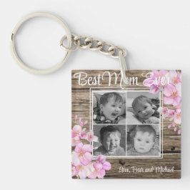 Elegant roze bloemen gepersonaliseerde vier foto's sleutelhanger