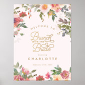 Elegant Roze Bloemen Goud Vrijgezellenfeest Brunch Poster (Voorkant)