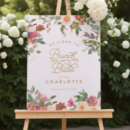 Elegant Roze Bloemen Goud Vrijgezellenfeest Brunch Poster