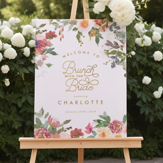 Elegant Roze Bloemen Goud Vrijgezellenfeest Brunch Poster