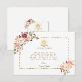 Elegant roze bloemen gouden Eerste Heilige Communi Bedankkaart (Voorkant / Achterkant)