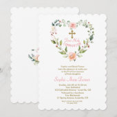 Elegant roze bloemen gouden eerste Heilige Communi Kaart (Voorkant / Achterkant)