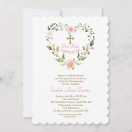 Elegant roze bloemen gouden eerste Heilige Communi Kaart