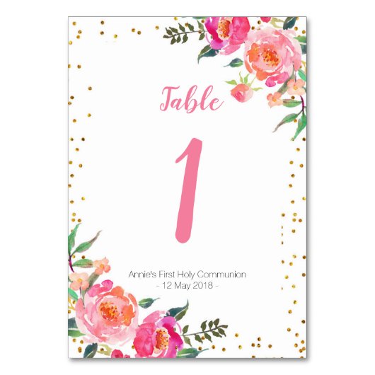 Elegant Roze Bloemen Gouden Tafel Nummer Kaart (Achterkant)