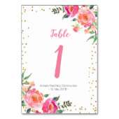 Elegant Roze Bloemen Gouden Tafel Nummer Kaart (Voorkant)