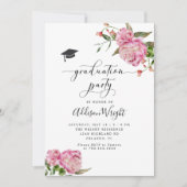 Elegant roze bloemen graduPartij Kaart (Voorkant)