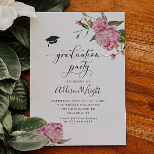 Elegant roze bloemen graduPartij Kaart