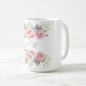 Elegant Roze Bloemen Krans Bruiloft Monogram 25e Koffiemok (Voorkant rechts)