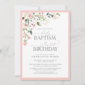 Elegant Roze Bloemen Meisje Doop & 1e Verjaardag Kaart (Voorkant)