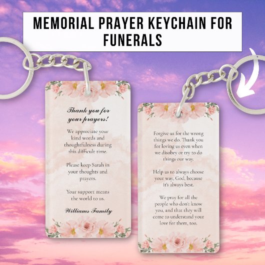 Elegant Roze Bloemen Memorial Gebed Sleutelhanger