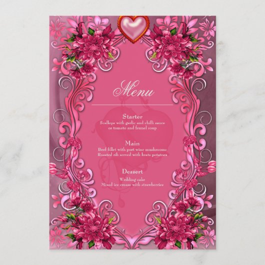 Elegant roze bloemen menu (Voorkant)