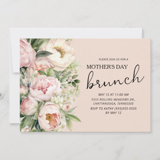 Elegant Roze Bloemen Moederdag Brunch Kaart (Voorkant)