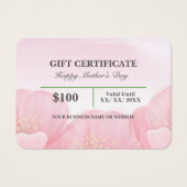 Elegant Roze Bloemen Moederdag Cadeaubon Visitekaartje (Voorkant)