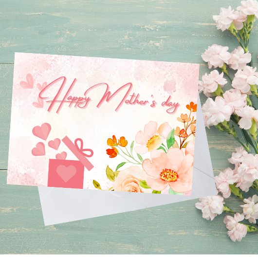 Elegant Roze Bloemen Moederdag Wenskaart Bedankkaart