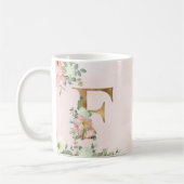 Elegant Roze Bloemen Monogram F Koffie Mok (Links)