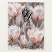 Elegant Roze Bloemen Monogram Gepersonaliseerde Na Planner (Voorkant)