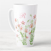 Elegant  Roze Bloemen Monogram Groot Latte Mok (Linkerhoek)