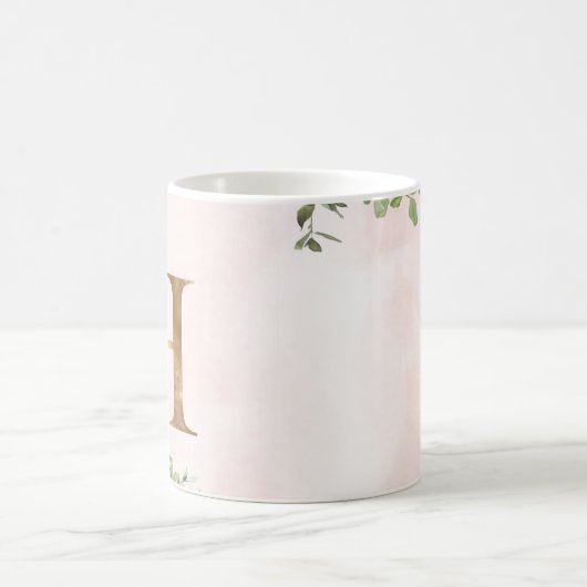 Elegant Roze Bloemen Monogram H Koffie Mok (Center)