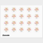 Elegant Roze Bloemen Monogram Initiaal Gouden Lett Ronde Sticker (Vel)