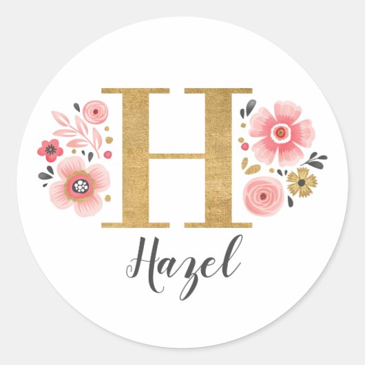 Elegant Roze Bloemen Monogram Initiaal Letter H Ronde Sticker (Voorkant)