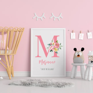 Elegant Roze Bloemen Monogram Initiaal Perfect Poster