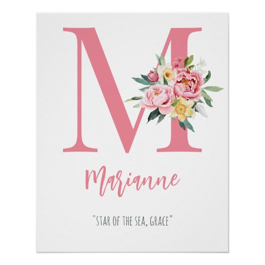 Elegant Roze Bloemen Monogram Initiaal Perfect Poster (Voorkant)