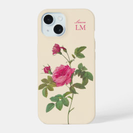 Elegant  Roze Bloemen Monogram iPhone 15 Case