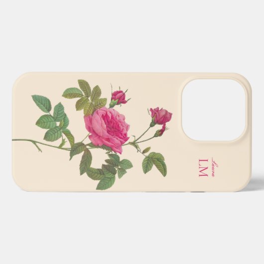 Elegant Roze Bloemen Monogram iPhone Hoesje (Achterkant horizontaal)