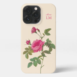 Elegant  Roze Bloemen Monogram iPhone 13 Pro Hoesje