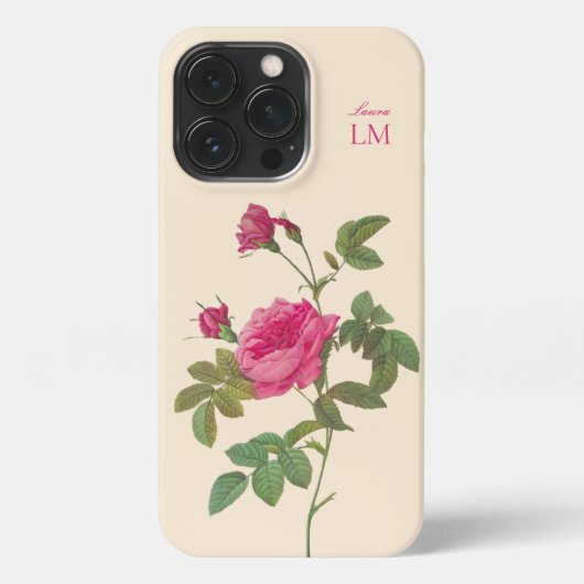 Elegant  Roze Bloemen Monogram iPhone Hoesje (Achterkant)