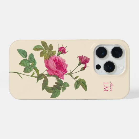 Elegant  Roze Bloemen Monogram iPhone Hoesje (Achterkant horizontaal)