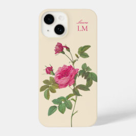 Elegant  Roze Bloemen Monogram iPhone 14 Hoesje