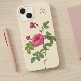 Elegant  Roze Bloemen Monogram iPhone 14 Hoesje