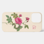 Elegant  Roze Bloemen Monogram iPhone Hoesje (Achterkant horizontaal)
