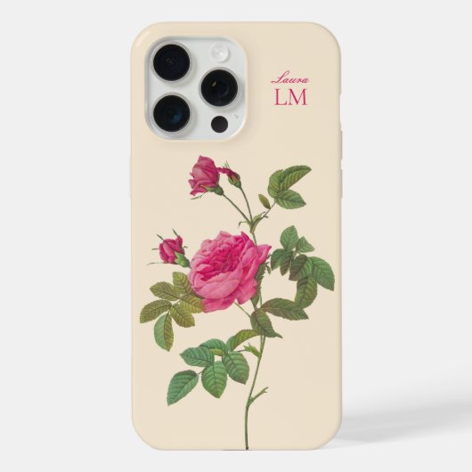 Elegant  Roze Bloemen Monogram iPhone Hoesje (Achterkant)