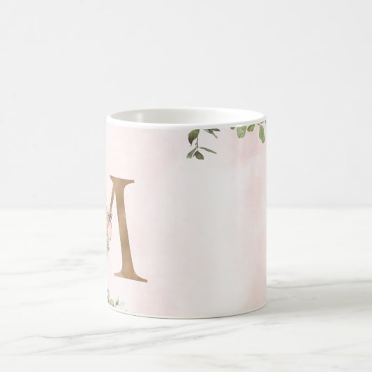 Elegant Roze Bloemen Monogram M Koffie Mok (Center)
