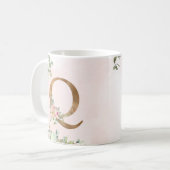 Elegant Roze Bloemen Monogram Q Koffie Mok (Voorkant links)