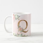 Elegant Roze Bloemen Monogram Q Koffie Mok (Links)