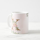 Elegant Roze Bloemen Monogram X Koffie Mok (Voorkant links)